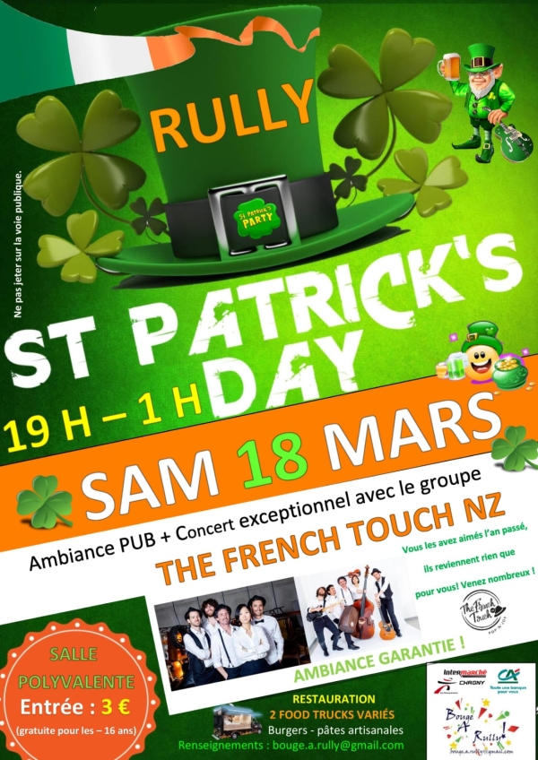 Saint Patrick's Day samedi 18 mars salle polyvalente de Rully de 19h à1h00