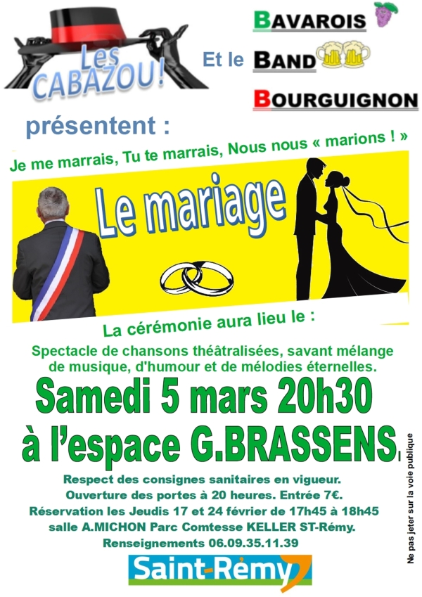 Les Cabazou! et le Bavarois Band Bourguignon à la salle de l’espace Brassens de Saint Rémy le 5 mars 2022 à 20h30 pour  ̏Le mariage˝.