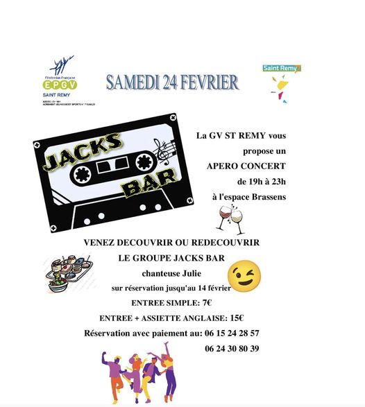 La Gymnastique Volontaire de Saint Rémy propose un Apéro concert le samedi 24 février de 19h00 à 23h00 à l'Espace Brassens.