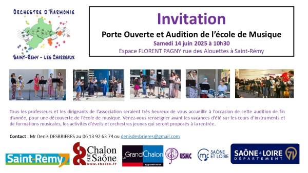 Saint Rémy : Porte ouverte et Audition de l'école de musique de l'Orchestre d'Harmonie St Rémy/Les Charreaux samedi 14 juin 2025 à 10h30 Espace Florent Pagny.