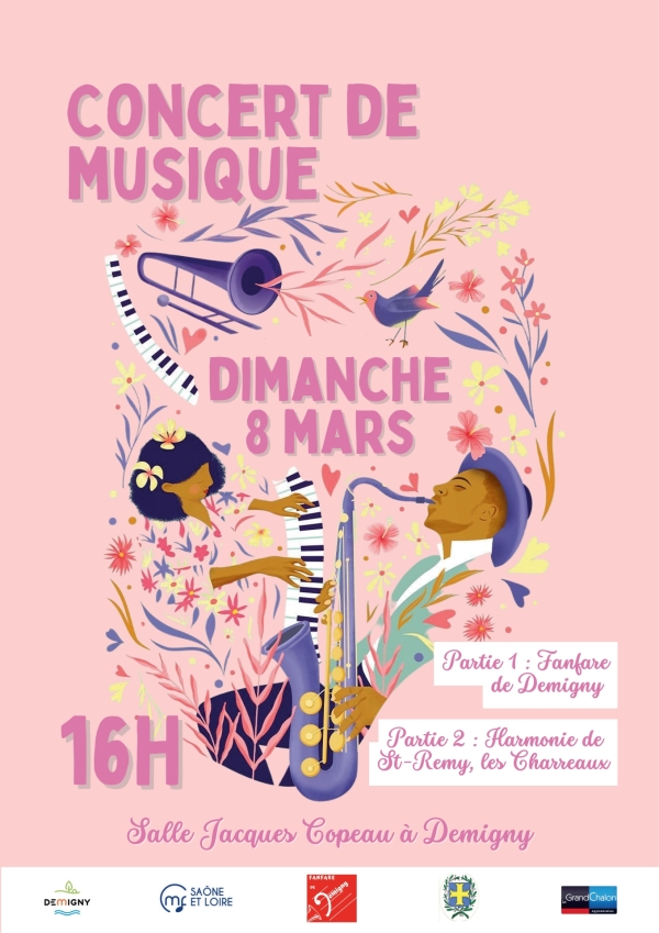 Demigny : La Fanfare de Demigny et l'Harmonie de Saint Rémy / Les Charreaux en concert le dimanche 8 mars à 16h00 salle Jacques Copeau.