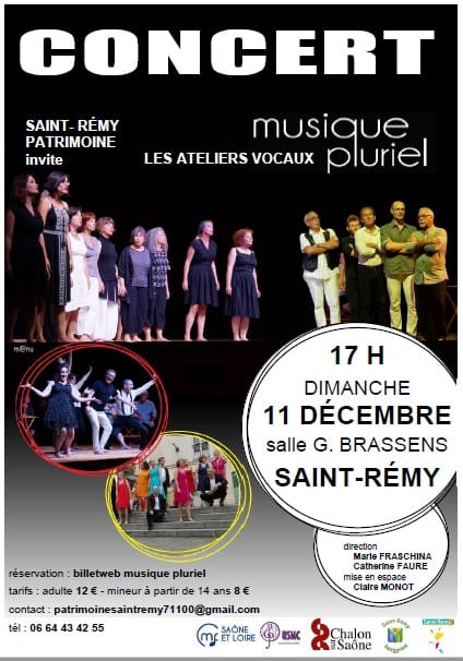 Saint-Rémy patrimoine accueille Musique pluriel pour un concert le dimanche 11 décembre à 17h00 à la salle Brassens de Saint Rémy