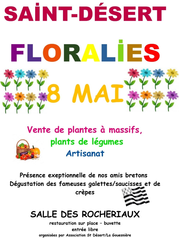 Floralies Salle des Rocheriaux à Saint Désert, Vente de plantes à massifs, plants de légumes, Artisanat