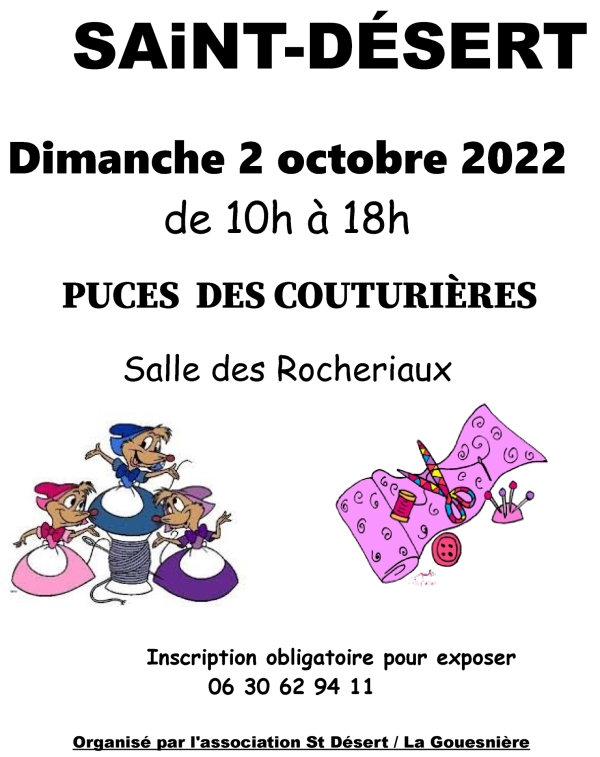 Saint Désert, Puces des couturières dimanche 2 Octobre 2022 de 10h00 à 18h00 salle des Rocheriaux.