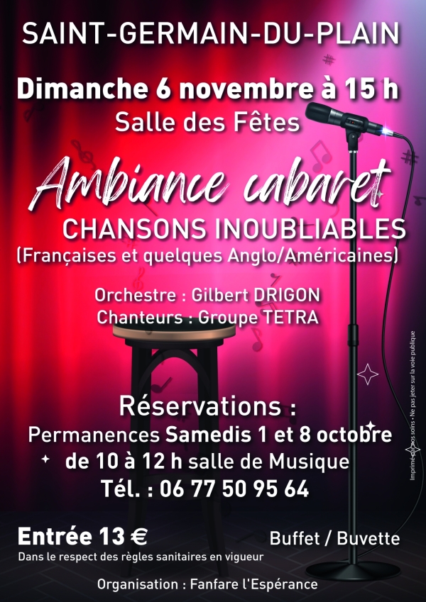 La Fanfare de Saint Germain du Plain organise un spectacle au profit de son école de musique avec l'orchestre Gilbert Drigon et le groupe de chanteurs Tétra.