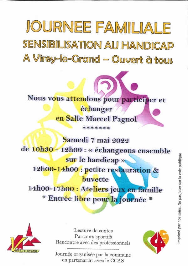 Journée Familiale et de Sensibilisation au Handicap, Virey le Grand renouvelle l'expérience samedi 7 mai 2022