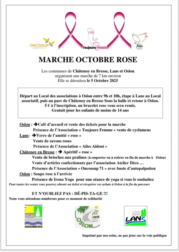 Marche octobre rose Lans-Chatenoy-Oslon ce dimanche : tout le programme avec info Chalon 