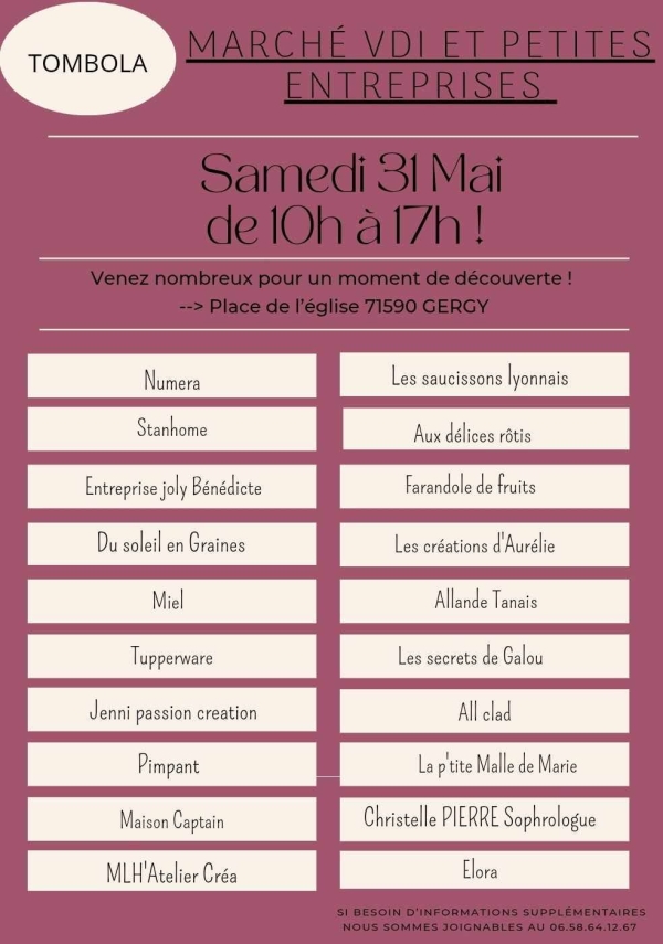 Marché VDI et petites entreprises : nouvelle édition ce samedi 31 mai à GERGY