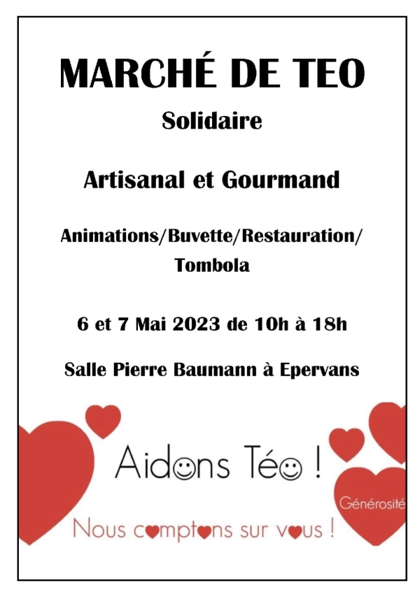 Ce week-end à Epervans : un marché artisanal et gourmand à la salle Pierre Baumann pour l’association « Aidons Téo »