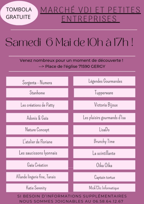 2ème édition pour le marché VDI et petites entreprises à Gergy ce samedi 6 mai 