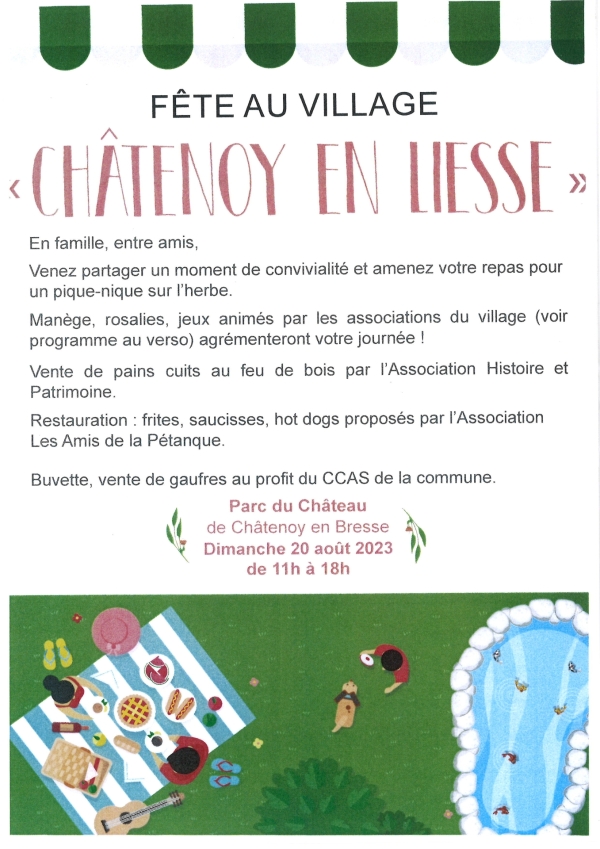 Fête du village de Chatenoy-en-Bresse : rendez-vous au parc du château ce dimanche 20 août de 11h à 18h