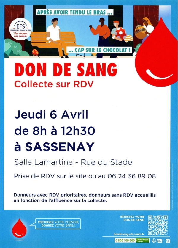 Venez donner votre sang à Sassenay le 6 avril prochain ! 