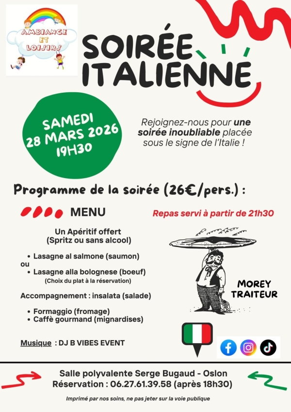Ambiance et loisirs, l’association Oslonnaise, vous fait voyager en Italie !