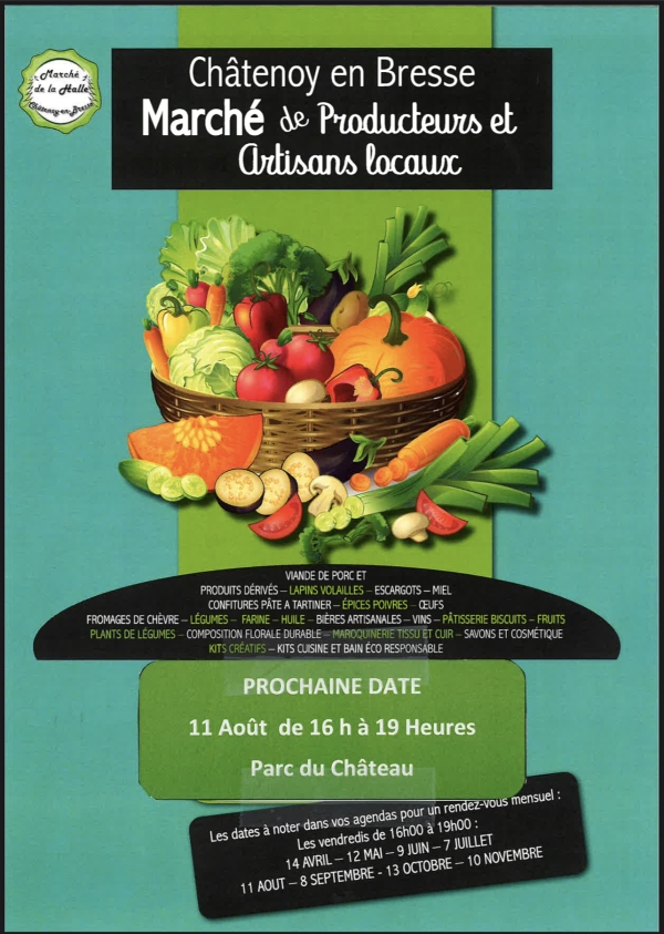 Rendez-vous ce vendredi 11 août à Chatenoy-en-Bresse pour le marché de producteurs locaux de 16h à 19h 