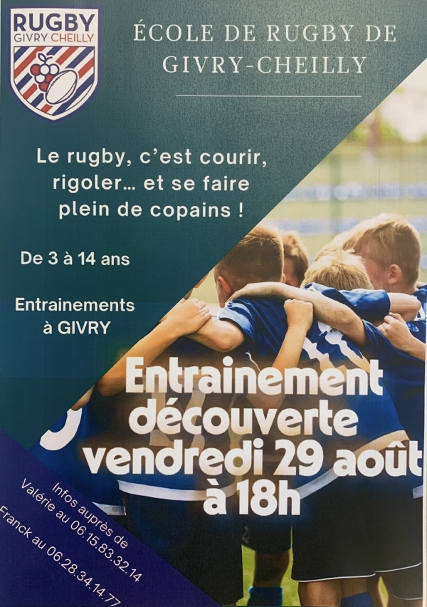 École de rugby : viens faire un essai le vendredi 29 août à 18h