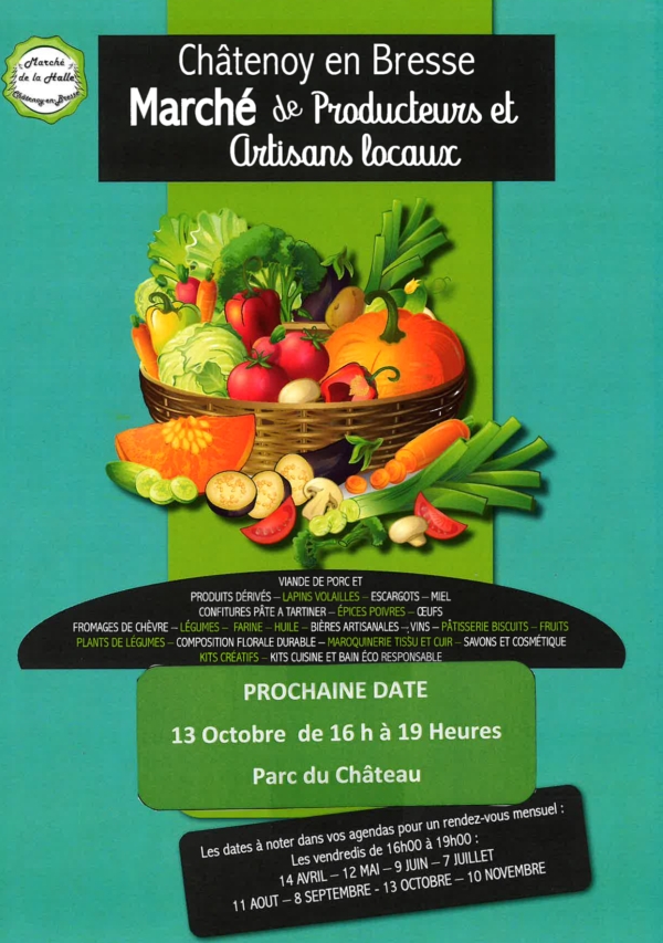 Marché des producteurs Chatenoy-en-Bresse : rendez-vous le 13 octobre de 16h à 19h 