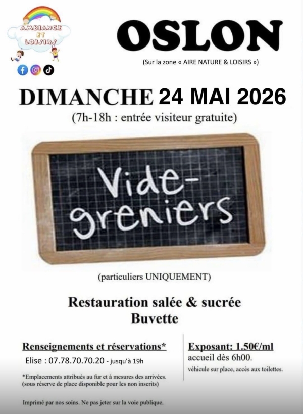 Ambiance et loisirs organise son vide-greniers le 24 mai prochain !