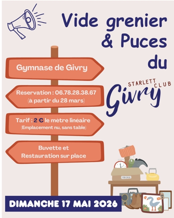 Le Givry Starlett Club organise son vide grenier ce dimanche et vous attend nombreuses et nombreux !