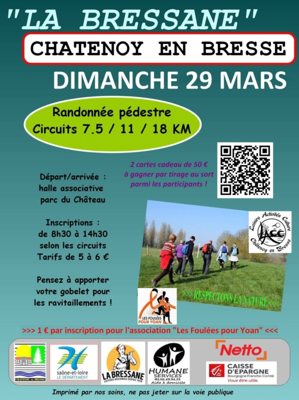 Le LACC vous donne rendez-vous ce dimanche pour la 20ème édition de la randonnée pédestre « La Bressane » à Châtenoy-en-Bresse.
