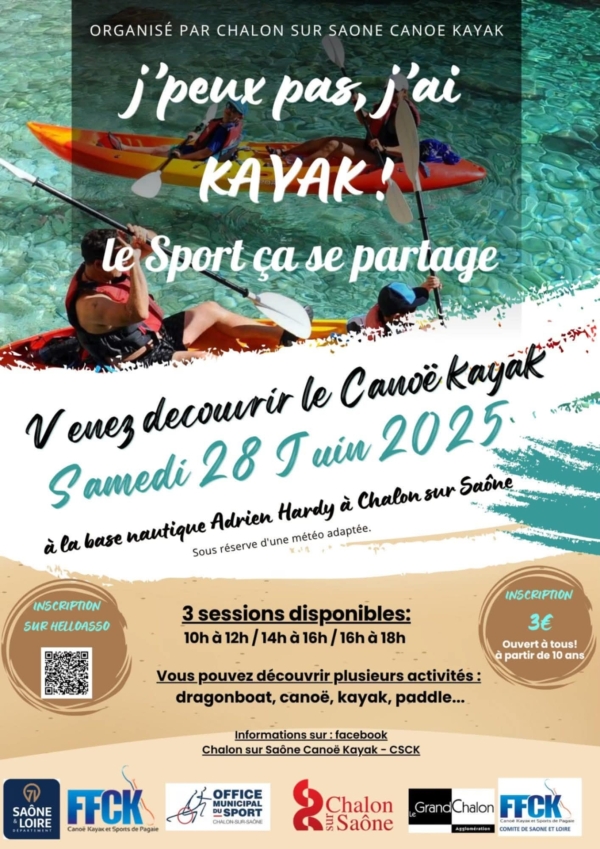 Venez découvrir le kayak le 28 juin prochain à la base nautique Adrien Hardy