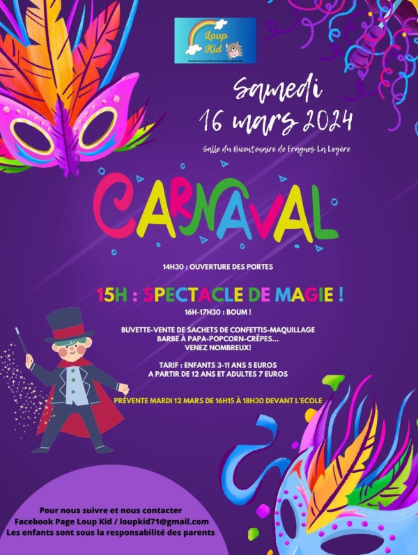 Loup Kid organise son carnaval ce samedi 16 mars à la salle du bicentenaire 