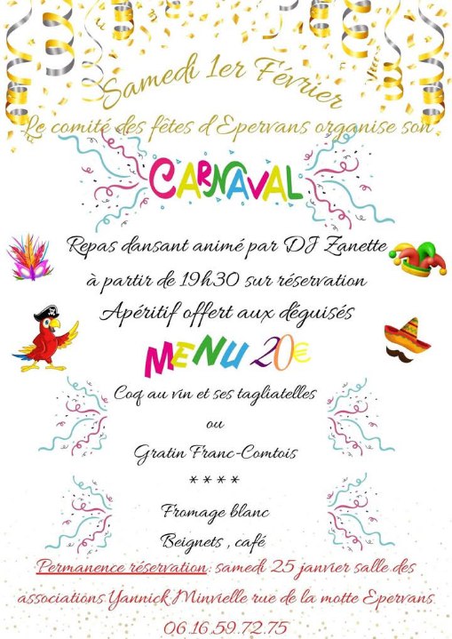 Carnaval du Comité des fêtes : venez vous inscrire à la salle des associations ce samedi 25 janvier