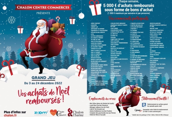 3ème édition du Grand Jeu « Vos achats de Noël remboursés par vos commerçants du centre-ville chalonnais » ! 