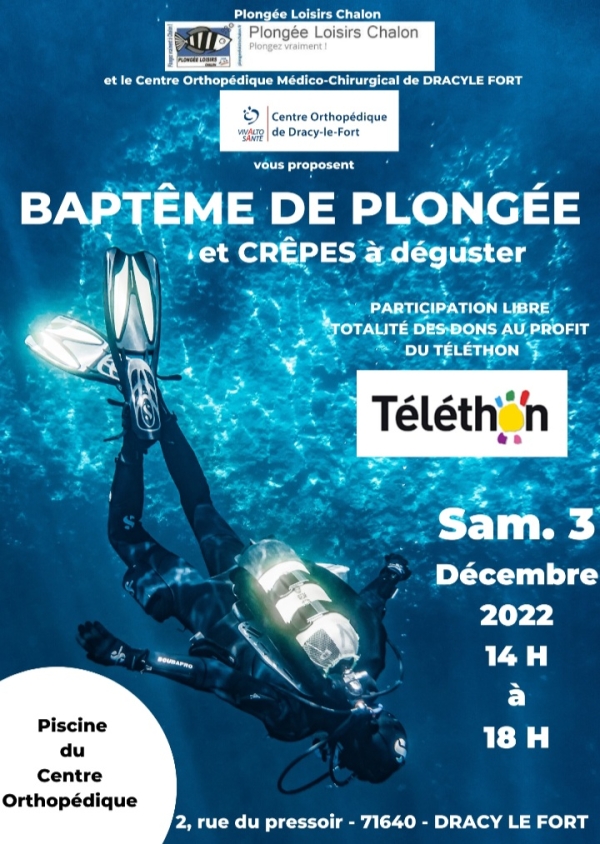 Samedi 3 décembre, baptême de plongée et crêpes au Centre Orthopédique de Dracy-le-Fort dans le cadre du Téléthon 2022