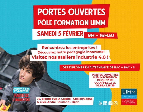 Participez aux Portes Ouvertes du Pôle Formation UIMM samedi 5 février à Chalon/Saône et Dijon 