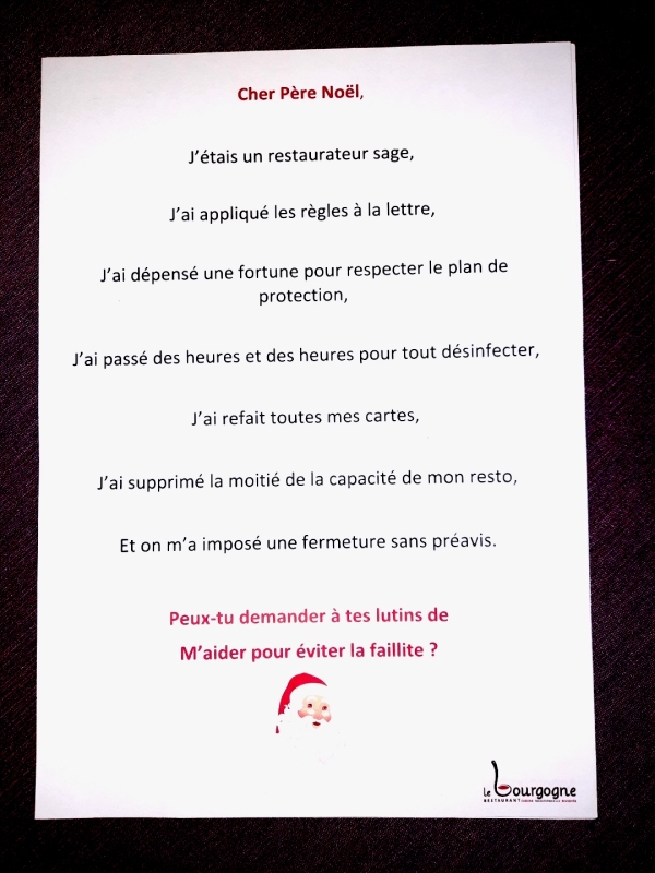 Le Bourgogne Restaurant a souhaité adresser sa lettre au Père Noël par l'intermédiaire d'info-chalon
